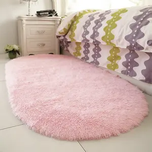 Pink Oval Soft Shaggy Rug Kids Rooms Decor Floor Rugs 180cm L x 100 cm W