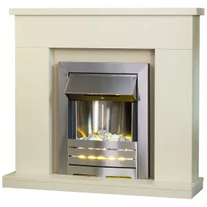 Adam Lomond Fireplace in Stone Effect with Helios Electric Fire in Brushed Steel, 39 Inch