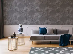 Sublime Woodland Silhouette Mid Grey / Silver Wallpaper