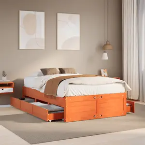 Berkfield Bed Frame without Mattress with Drawers Wax Brown 120x190 cm Small Double Solid Wood Pine