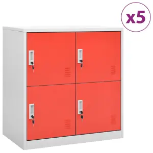 Berkfield Locker Cabinets 5 pcs Light Grey and Red 90x45x92.5 cm Steel