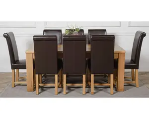 Dakota 182 x 92 cm Chunky Oak Large Dining Table and 8 Chairs Dining Set with Washington Brown Leather Chairs