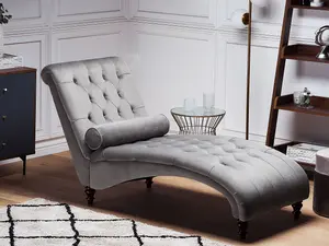 Velvet Chaise Lounge Light Grey MURET