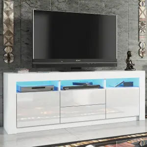 TV Unit 160cm Sideboard Cabinet Cupboard TV Stand Living Room High Gloss Doors - White