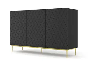 Modern Diune TV Cabinet in Black Matt and Gold Legs 1450mm