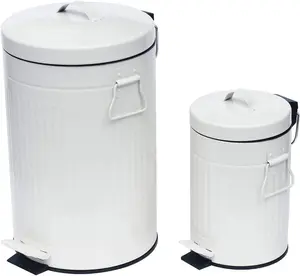 simpa White 2PC Metal Pedal Dustbin 12L & 3L Set