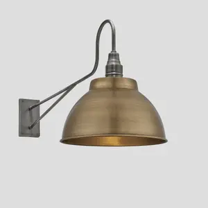 Industville Long Arm Dome Wall Light, 13 Inch, Brass, Pewter Holder