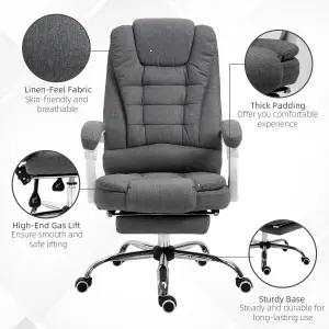 Vinsetto Office Chair Computer Swivel Rolling Task Recliner for Home with Retractable Footrest, Arm, Grey