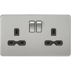 Knightsbridge Screwless Double Switched Socket 2 Gang 13A 2 Pole Brushed Chrome / Black - SFR9000BC