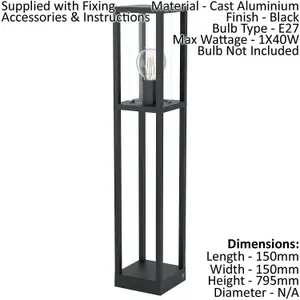 2 PACK IP44 Outdoor Bollard Light Black Cast Aluminium Box 40W E27 Tall Post