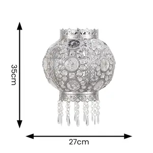 ValueLights Moroccan Bazaar Style Easy Fit Silver Chandelier Ceiling Light Shade with Jewel Droplets