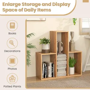 Costway 3-Tier Convex Display Bookshelf Wooden Freestanding Bookcase Storage Stand Rack