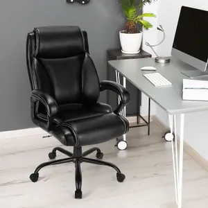 Costway Big & Tall Office Chair Ergonomic Leather Computer Chair w/ Rocking Backrest