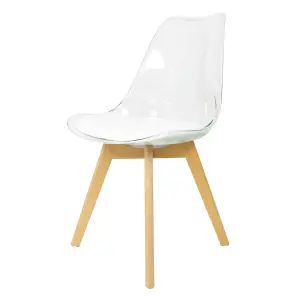 Soho Clear and White Plastic Dining Chair with Squared Light Wood Legs