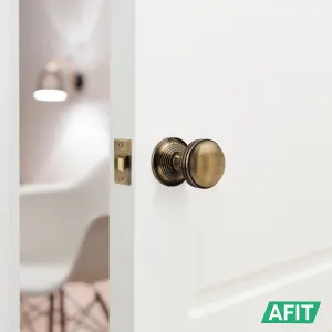 AFIT Lined Door Knob Set Antique Brass - 4 Pairs of Mortice Knobs (55mm), Latch (76mm) & Hinges (76mm) for Internal Doors