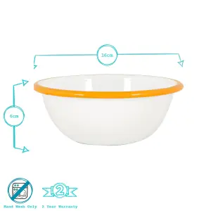 Argon Tableware - White Enamel Bowls - 16cm - Yellow - Pack of 6