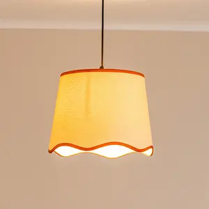 ValueLights Dutton Natural Fabric Rust Trim Scallop Edge Large Lamp Shade with LED Bulb