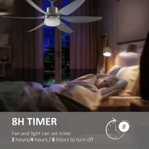 HOMCOM Reversible Ceiling Fan w/ Light, 6 Blades Indoor LED Lighting Fan, Silver