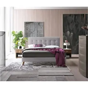 Stylish Wooden Footed Light Grey Fabric Bed Frame - Double 4ft 6"