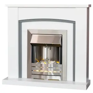 Adam Chilton Fireplace in Pure White & Grey with Helios Electric Fire in Brushed Steel, 39 Inch