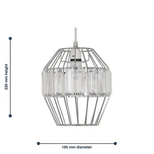 First Choice Lighting Set of 2 Beaded Chrome Cage Pendant Shade with Clear Prism Detail