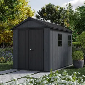 Keter Newton Plus Vertical 9x7.5 ft Apex Grey Plastic 2 door Shed with floor & 2 windows (Base included)