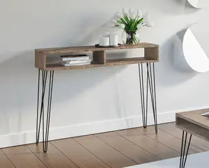 Console Table Hallway Slim Desk Industrial Metal Hairpin Legs Loft Oak Effect MR