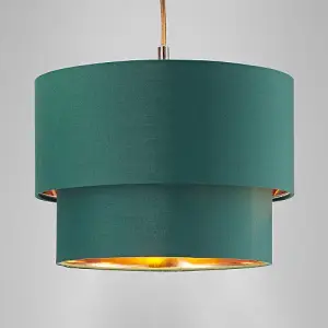 Modern 10 Forest Green Cotton Double Tier Ceiling Shade with Shiny Copper Inner