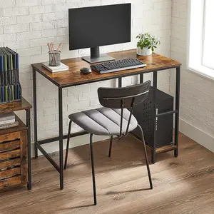 VASAGLE Workstation Table, Computer Desk, Writing Table with Shelves, Desk, Steel Frame, Industrial, Rustic Brown and Black