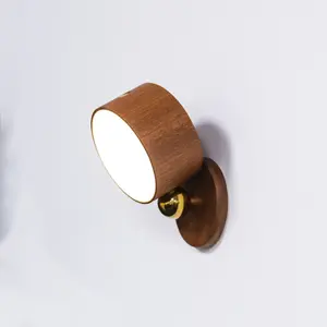 MagLight Magnetic Rotatable LED Wall Light, Wooden Wireless USB Rechargeable Night Light - Sapele Wood