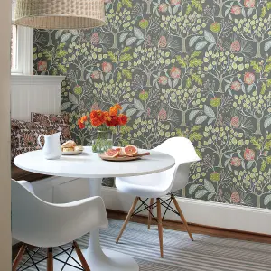 Fine Decor FD25831 Groovy Garden Wallpaper, Charcoal