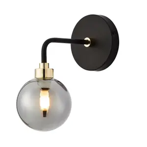 First Choice Lighting Set of 2 Matt Black and Smoked Glass Wall Lights