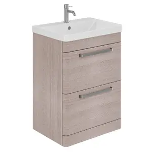 Emery Textured Grey Floor Standing Bathroom Vanity Unit & Basin Set with Nickel Handles (W)60cm (H)86cm