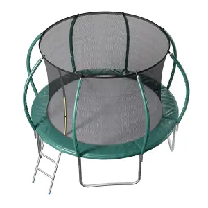 12ft Outdoor Round Trampoline with Safety Net Enclosure and Ladder for Garden, Dark Green