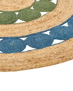 Round Jute Area Rug 140 cm Blue and Green HOVIT