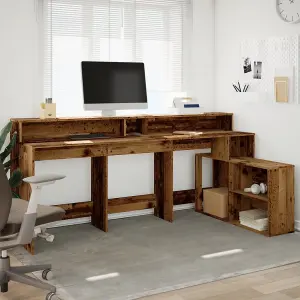 Berkfield Desk with LED Lights Old Wood 200x104x91 cm Engineered Wood