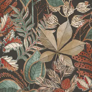 Belgravia Décor Eden Leaf Charcoal Smooth Wallpaper