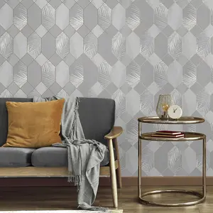 Miami Geometric Leaf Wallpaper Grey Fine Decor FD42835