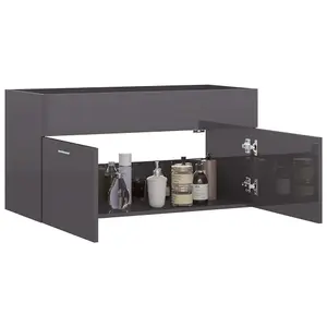 Berkfield Sink Cabinet High Gloss Grey 90x38.5x46 cm Engineered Wood