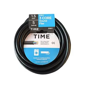 Time Black 3-core Flexible Cable 1.5mm² x 5m