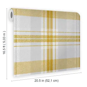 Superfresco Easy Yellow Fabric effect Tartan Smooth Wallpaper