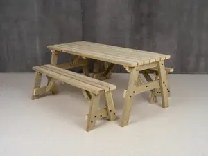 Victoria Space Saving Picnic Table Benches Set (7ft, Natural finish)