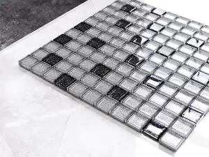 Glass mosaic on mesh for bathroom or kitchen 300mm x 300mm - Hades