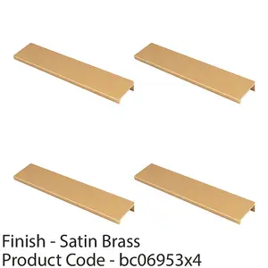 4 PACK - Square Edge Finger Pull Handle - Satin Brass 200mm - Slim Cupboard Drawer