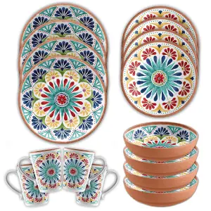 Purely Home Rio Medallion 16 Piece Dinnerware & Mugs Set for 4