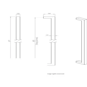 2x Square Mitred Door Pull Handle 619 x 19mm 600mm Fixing Centres Satin Steel