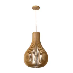 Lucide Bodo Scandinavian Pendant Light 38cm - 1xE27 - Light Wood