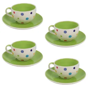 Coffee Tea Cups and Saucers Set of 4 Polka Dot Print by Laeto House & Home - INCLUDING FREE DELIVERY