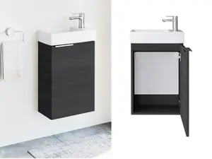 Bathroom Vanity Unit 400 Basin Cloakroom Sink Wall Cabinet Black Grey Ash Avir