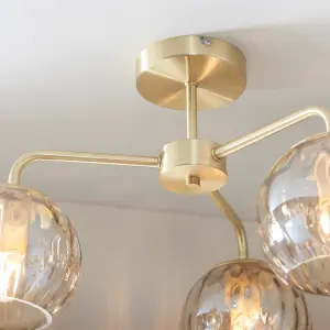 Anson Lighting Iowa 3lt Semi Flush light finished in Satin brass plate and champagne lustre glass